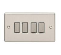 Eurolite Enhance Decorative 4 Gang Switch Satin Stainless Finish with Grey Trim, EN4SWSSG