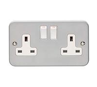 EUROLITE Grey Metal Clad 2 Gang Double 13Amp DP/Double Pole Switched Plug Socket