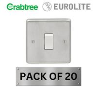 Eurolite Light Switch 1 Gang 10A 2 Way - Round Edge Satin Stainless Steel Plate With White Rocker (20 Pack) Crabtree Insert