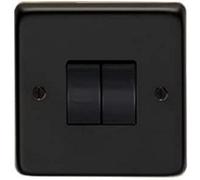 Eurolite Light Switch 2 Gang 10A 2 Way: Round Edge Matt Black Plate - Black Nickel Rockers