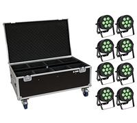 EUROLITE Set 8x LED IP PAR 7x8W QCL Spot + Case with wheels