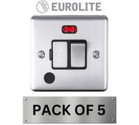 Pack of 5 Eurolite 13A Double Pole Switched Fuse Spur with Neon & Flex Outlet: Satin Enhance Range with Black Trim (5)