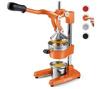 Eurolux Cast Iron Citrus Juicer | Commercial Grade Manual Hand Press | Countertop Squeezer for Fresh Fruit Juice (Bonus Stainless Steel Cup) (Orange)