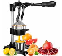 Eurolux Cast Iron Citrus Juicer | Commercial Grade Manual Hand Press | Countertop Squeezer for Fresh Fruit Juice (Bonus Stainless Steel Cup) (Black)