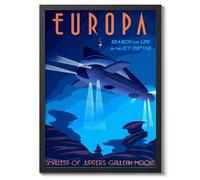 Europa Retro Nasa Space Grand Tour Travel Art Poster, Planet Travel Prints, Vintage Astronomy Home Decor, Astronaut Space Print, Archival Matte, A3 (Black Frame) - 42x29.7cm