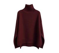 Europe America Solid Cashmere Sweater Women's Autumn Winter Thick Loose Turtleneck Jumper Plus Size Burgundy