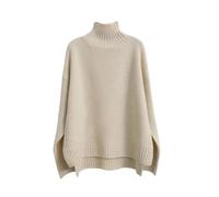 Europe America Solid Cashmere Sweater Women's Autumn Winter Thick Loose Turtleneck Jumper Plus Size Beige