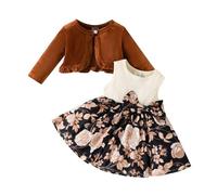 Europe and The States Baby Girls Autumn and Winter Long Sleeved Coat + Dress Set 0 3 Years Old Girl Plush Coat Vest Skirt Shirt Long (Brown, 18-24 Months)
