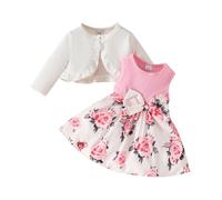 Europe and The States Baby Girls Autumn and Winter Long Sleeved Coat + Dress Set 0 3 Years Old Girl Plush Coat Vest Skirt Shirt Long (White, 3 Years)