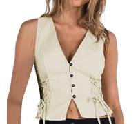 Europe And The United States Border New Versatile Slim Women's Tops V Neck Sexy Hottie Solid Color Ladies Tank Tops Cropped Top Dressy (Beige, M)