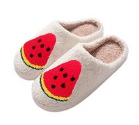 Europe and the USA and Winter Models Pattern Home Leisure Cotton Slippers Men and Women with the Same Heel Thickened Cotton Slippers Rome Shoes Women, Red (watermelon red), 9 UK