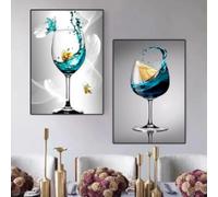 Europe Blue Wine Glass Butterfly Goblet Canvas Painting Modern Abstract Nordic Alcohol Posters and Prints Decor 20x35cmx2 frame