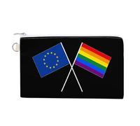 Europe EU Rainbow Flag Small Canvas Coin Purse Change Zippered Pouch Wallet Organizer Bags 7.4 X 4.6 Inch