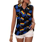 Europe EU Rainbow Flag Women's Sleeveless Collared Golf Polo Shirts Tank Tops Summer T-Shirt