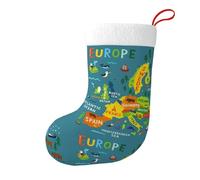 Europe Map With Colorful Large Christmas Stocking 17.7", Xmas Gift Sock for Family, Hanging Stocking, Party Decor