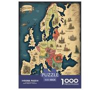 Europe Political Map Jigsaw Puzzles Adults Fun 1000 Pieces Geography Toy Intellectual Game Education Game Stress Relief Home Decoration Challenge Educational 38x26cm/1000pcs