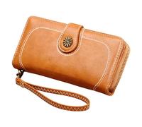 Europe the United States Retro Zipper Wallet for Women, Oiled Waxed Phone Pocket, Korean Version of Long Clutch Bag, Wallet Men Large with 16 Compartment Card Slot, brown, standard size