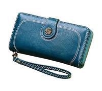 Europe the United States Retro Zipper Wallet for Women, Oiled Waxed Phone Pocket, Korean Version of Long Clutch Bag, Wallet Men Large with 16 Compartment Card Slot, blue, standard size