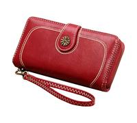 Europe the United States Retro Zipper Wallet for Women, Oiled Waxed Phone Pocket, Korean Version of Long Clutch Bag, Wallet Men Large with 16 Compartment Card Slot, red, standard size