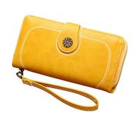 Europe the United States Retro Zipper Wallet for Women, Oiled Waxed Phone Pocket, Korean Version of Long Clutch Bag, Wallet Men Large with 16 Compartment Card Slot, yellow, standard size