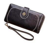 Europe the United States Retro Zipper Wallet for Women, Oiled Waxed Phone Pocket, Korean Version of Long Clutch Bag, Wallet Men Large with 16 Compartment Card Slot, black, standard size