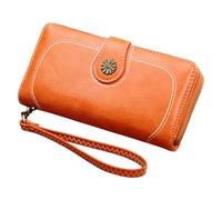 Europe the United States Retro Zipper Wallet for Women, Oiled Waxed Phone Pocket, Korean Version of Long Clutch Bag, Wallet Men Large with 16 Compartment Card Slot, orange, standard size