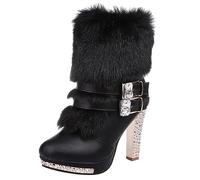 Europe the United States Rhinestone High Heeled Short Boots Thick with Round Side Zipper Super High with Fashion Boots Female, black, 8 UK