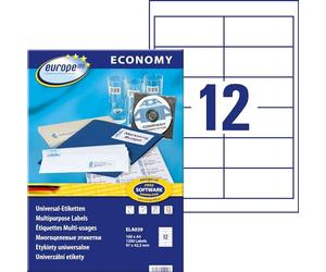 europe100 ELA001 Universal Labels 38 x 21.2 mm 97 x 42.3 mm