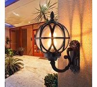 European Aluminum Black Wall Light - Globe Round Wall Lamp with Glass Lampshade, Ideal for Balcony, Living Room, Porch and Garden - E27 Base Victorian Retro Outdoor Wall Lantern Wall Mount Lighting