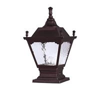 European Aluminum Waterproof Vintage Glass Post Lights Retro Industrial Square Column Light Street Fence Garden Villa Wall Pillar Lights E27 Red-Brown Outdoor Table Lamps Fixture