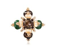 European American Baroque Style Enamel Cross Brooch with Freshwater Pearls Suit Jacket Accessory Pin