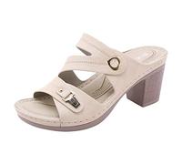 European American Cross-Border High Heeled Large Comfortable Sandals for Women, beige, 6 UK
