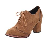 European American Foreign Trade. British Carved Thick High Heeled Women's Lace Up Ankle Boots, brown, 7 UK