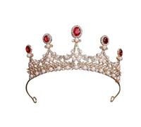 European American Princess Crown Bridal Headpiece, Wedding Crown Hairband(Red)