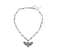 European American Style Necklace Gothic Punk Women with Moth Skeleton Pendant Barbed Wire Chain Hip Hop Jewelry Lightweight Antique Silver