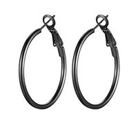 European and American Black Large Circular Earrings with Spring Clip and Coil and Ear Rings Classic and Versatile for Women Earrings Lighthouse Silver (Black, 3)