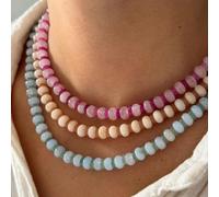 European and American Bohemian style colorful natural stone necklace bead clip round necklace niche design trend clavicle chain