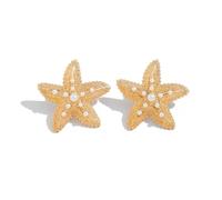 European and American cross-border beach vacation style metal starfish texture earrings, small and simple faux pearl design sense trend