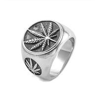 European And American Hemp Leaf Titanium Steel Ring Retro Personality Punk Rock Band Maple Leaf Jewelry Halloween Christmas Gift,silver,9