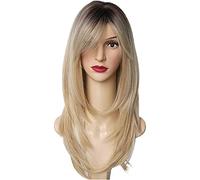 European And American Intellectual Wig Golden Color Mixed Color Headgear Eight Character Bangs Medium Long Texture Straight Hair Wig Wigs for Women Lace Front Synthetic Hair