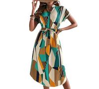 European and American ladies summer elegant full-length printed wing sleeve belt dress fashion women's clothing - mixed color - M