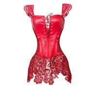European and American palace corset V-neck gathered chest support women's one-piece body shaper - red - XL