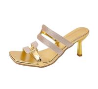 European and American Plus Size Sandals for Spring and Fashion High Heels with Contrasting Borders and Narrow Heel Profile Shoes Women, gold, 7 UK