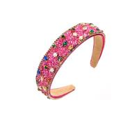 European And American Retro Rhinestone Headband Colorful Crystals Hair Accessories (Rose Red)