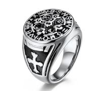 European And American Style Exorcist Benedict's Titanium Steel Ring, Men's Retro Exorcist Cross Ring