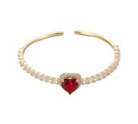 European And American Style Love Color Zirconium Open Bracelet - 14k Gold Plated Copper For Women(Red)