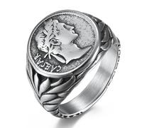 European And American Style Roman Caesar Titanium Steel Ring, Men's Retro Coin Ring