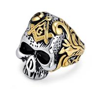 European And American Style Skull And Bones Masonic Titanium Ring, Men's Gothic Skull And Bones Ring