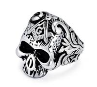 European And American Style Skull And Bones Masonic Titanium Ring, Men's Gothic Skull And Bones Ring