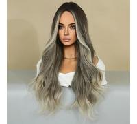 European And American Wigs For Women With Long Hair, Medium Parting, Large Wavy Wigs, Gradient Highlights, Full Head Wigs